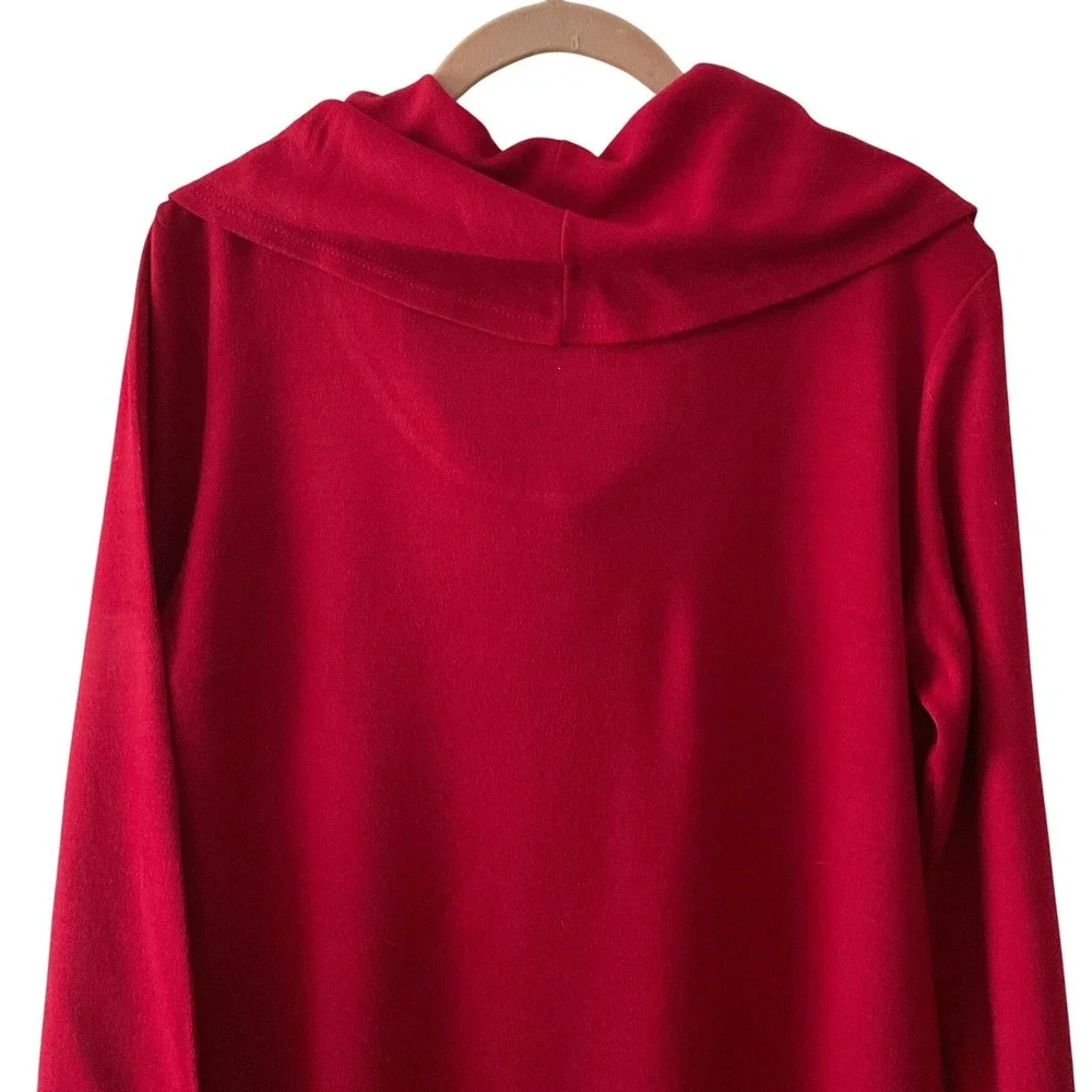 Nina Leonard Womens Red Cowl Neck Long Sleeve Knit Sweater Midi Dress Size L